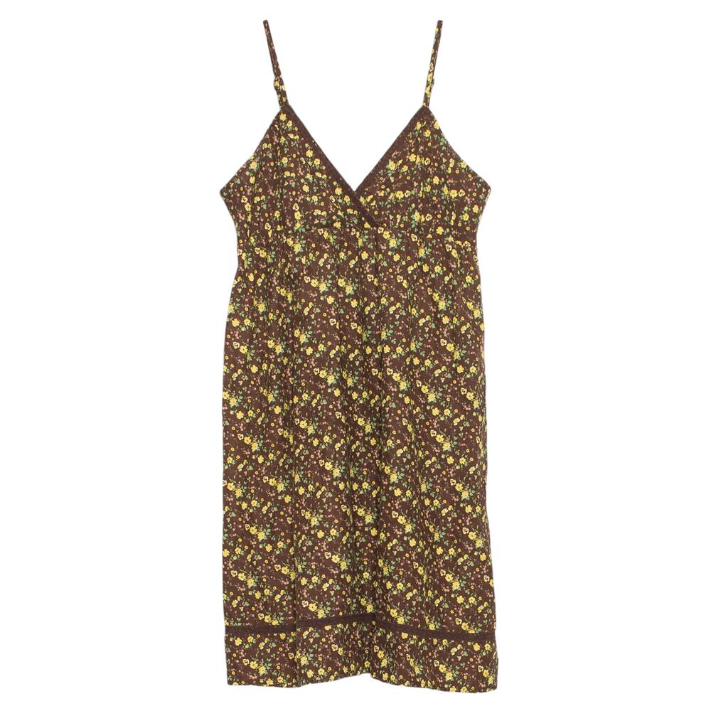Lei Dress Babydoll Y2K Cottage Boho Earthy Ditsy Floral Spaghetti Strap Brown XL